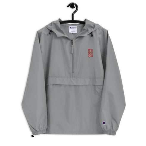 Soccer &God Vertical Crimson Embroidered Champion Packable Jacket